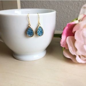 Teardrop blue druzy rock crystal earrings